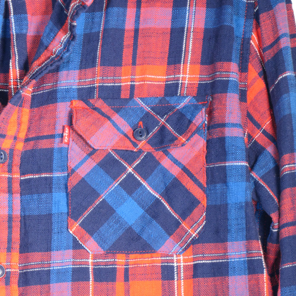 Levis Button Up Shirt Mens Medium Red Blue Plaid Flap Pockets Textured Fabric - Picture 3 of 7